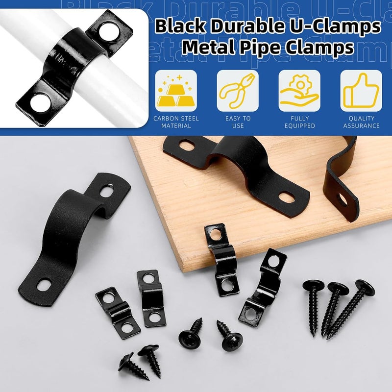 Glarks 75pcs 8mm Pipe Strap Clamp, Black Carbon Steel 2 Hole Strap Heavy Duty Rigid Pipe Strap U Bracket Tube Strap Cable Clamp Hanger Tension Tube Clip with screw for Pipe Tube Cable Fixing - Image 3